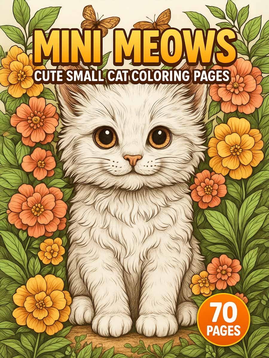 Mini Meows – 70 Cute Small Cat Coloring Pages